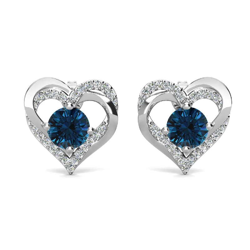 Women’s blue diamond earrings-Forever December Birthstone 18k White Gold Plated Silver Double Heart Blue Topaz Earrings with Swarovski Crystals