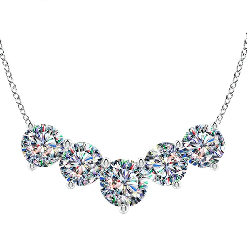 Women’s crystal necklaces-14KWG 1.00 CTW FOF DIA 5 STONE NECKLACE