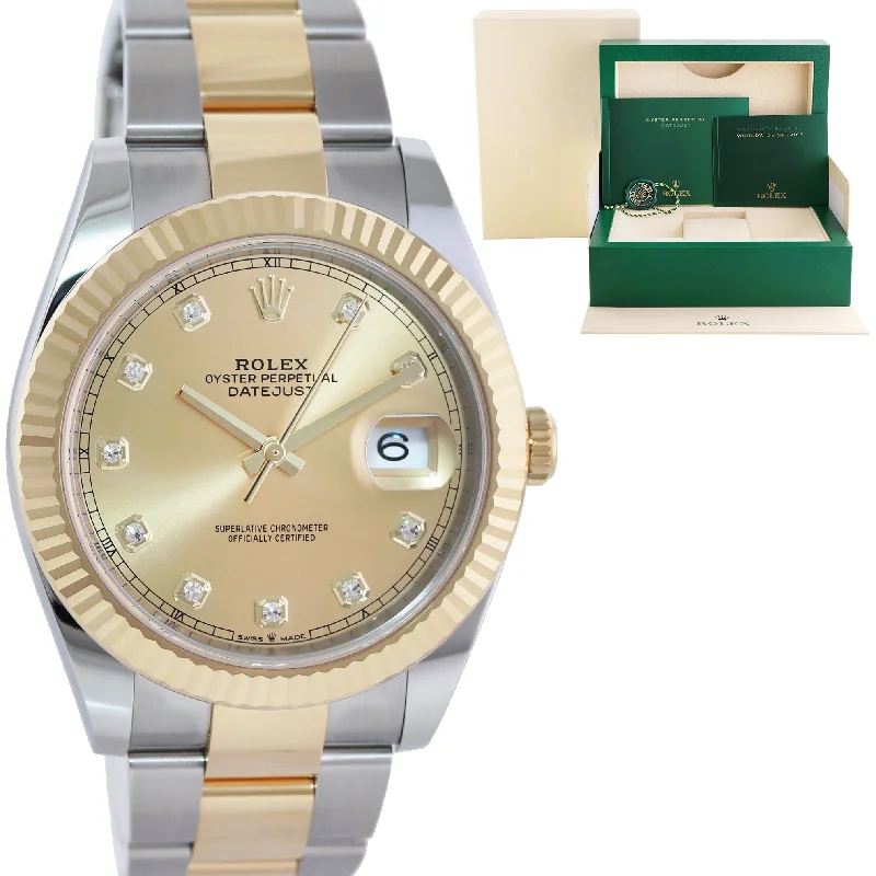 Unisex digital watches-2022 MINT Rolex DateJust 126333 Two Tone Gold Champagne Diamond 41mm Watch Box