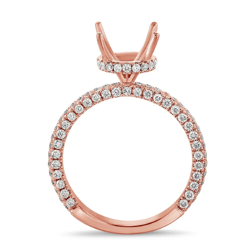 Women’s rose gold engagement rings-14K Rose Gold Diamond Round Under Halo Mounting