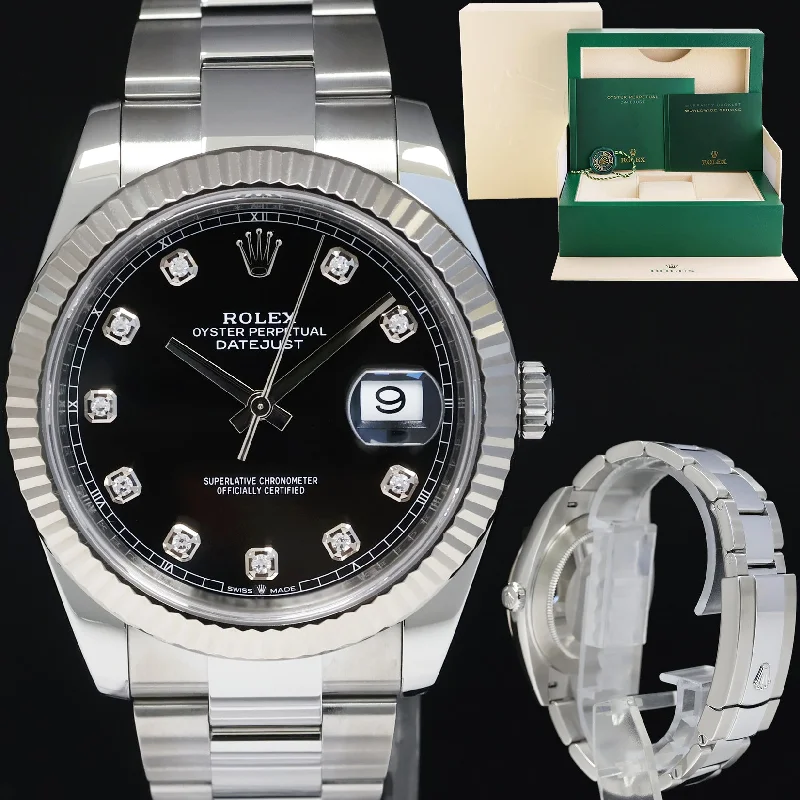 Unisex high-performance watches-2023 Rolex DateJust 41 126334 Black Diamond White Gold 41mm Fluted Watch Box