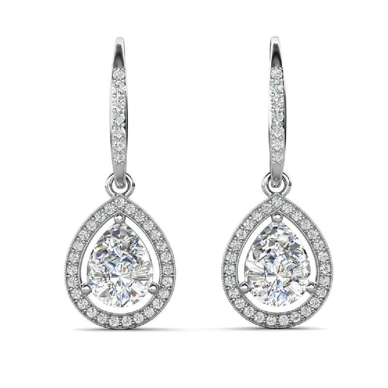 Women’s silver stud earrings-Isabel 18k White Gold Plated Halo Teardrop Earrings with Simulated Diamond Crystals