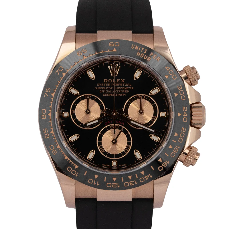 Unisex square watches-2021 NEW PAPERS Rolex Daytona BLACK 18K Rose Gold Oysterflex Watch 116515 LN BOX