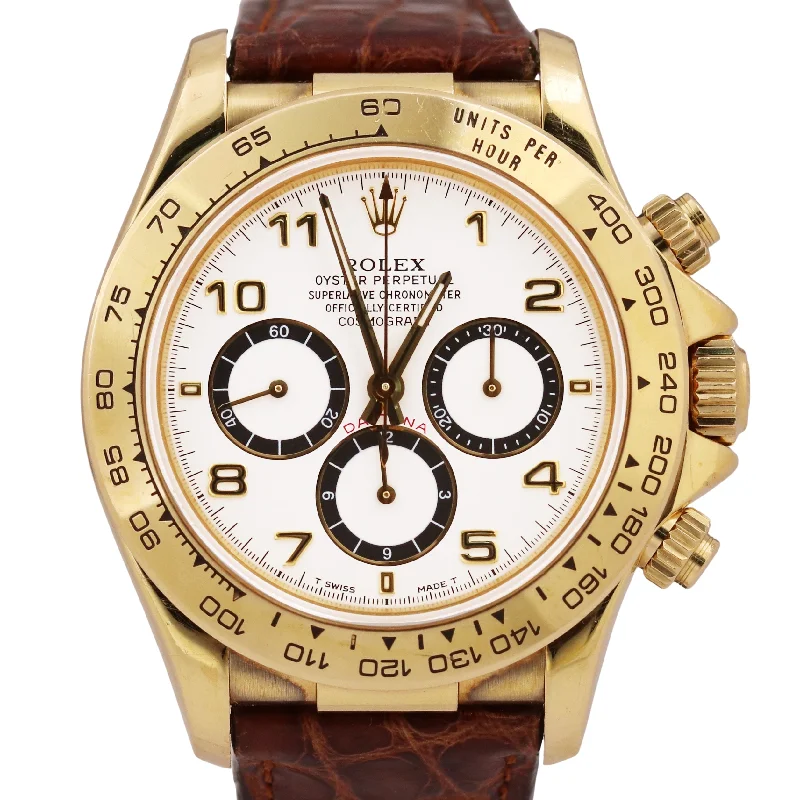 Unisex date display watches-UNPOLISHED Rolex Daytona Cosmograph INVERTED 6 White 18K Yellow Gold 16518 Watch