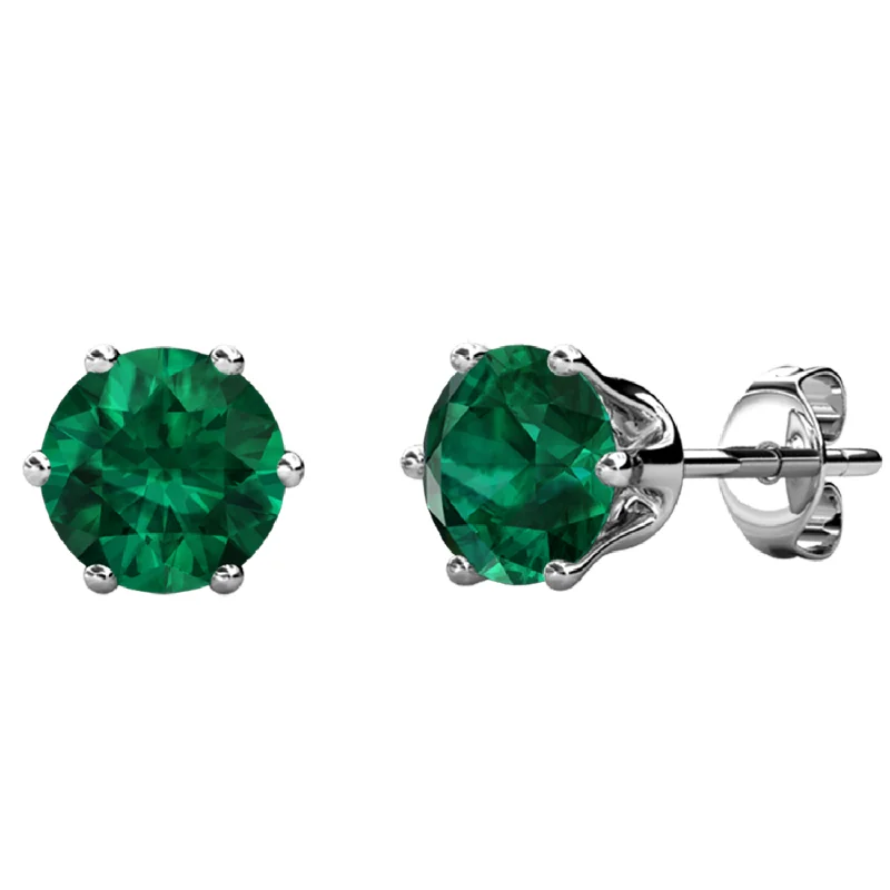 Women’s diamond hoop earrings-May Birthstone Emerald Earrings 18k White Gold Plated Stud Earrings with 1CT Swarovski Crystal