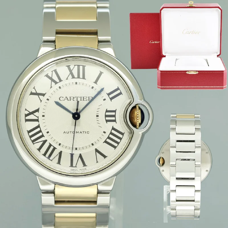 Unisex silver watches-PAPERS MINT Cartier Ballon Bleu 3284 Silver Roman Two Tone Gold 36mm Watch