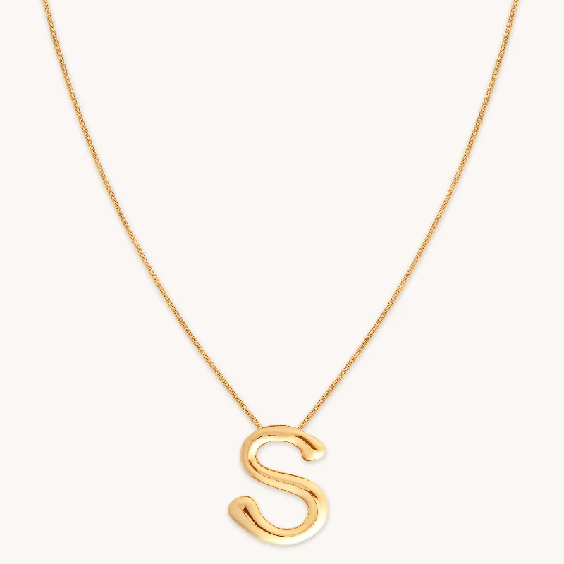 Women’s statement necklaces-S Initial Bold Pendant Necklace in Gold