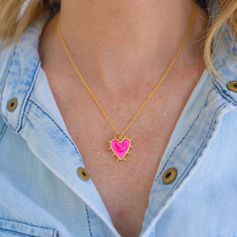 Women’s diamond tennis necklaces-Hot Pink Heart Necklace