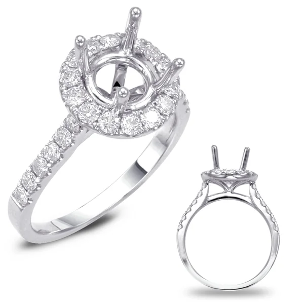 Women’s art deco engagement rings-14K White Gold Round Diamond Halo Mounting