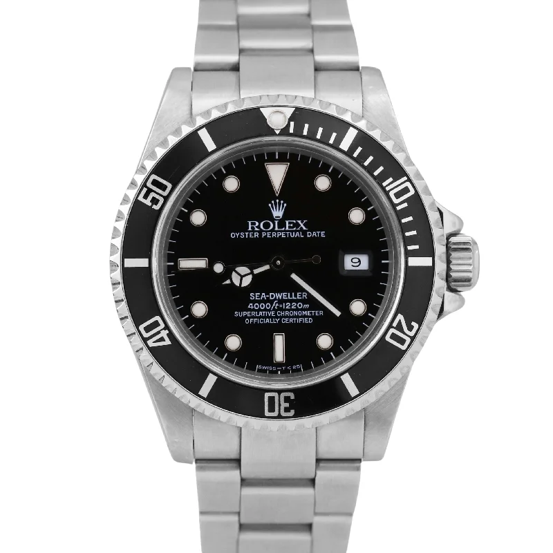 Unisex smartwatch with heart rate monitor-Rolex Sea-Dweller 40mm Black Oyster Stainless Steel Dive Automatic Watch 16600