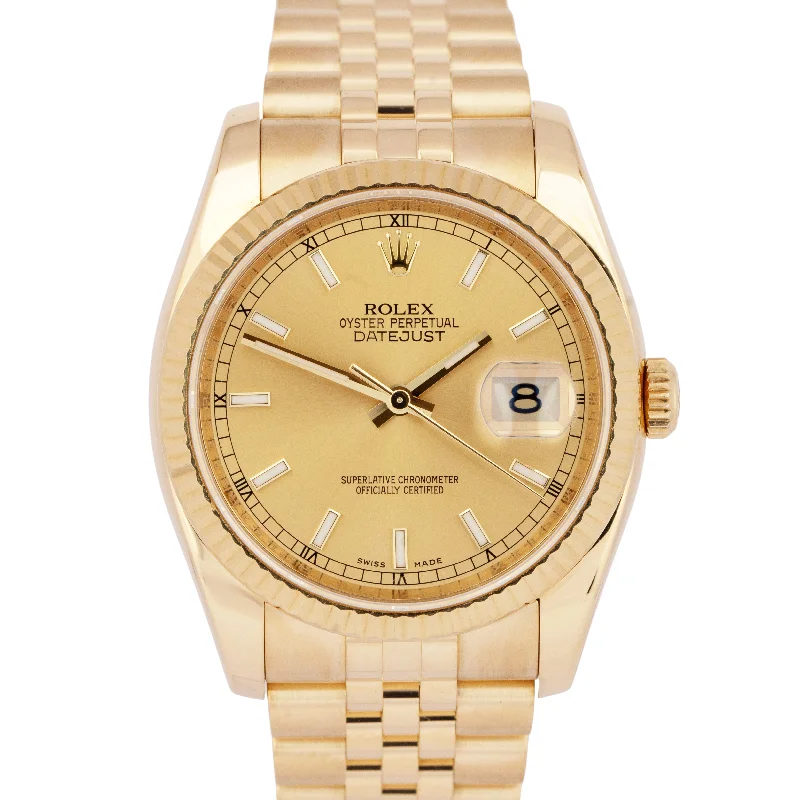 Unisex high-end watches-MINT PAPERS Rolex DateJust 36mm Champagne Yellow Gold Jubilee Watch 116238 BOX