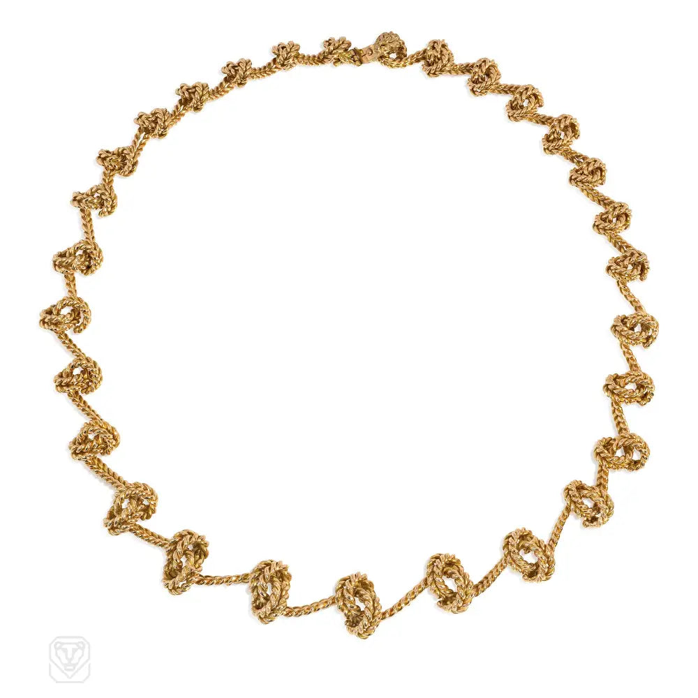 Women’s custom-made necklaces-Baratte French mid-century knotted gold necklace