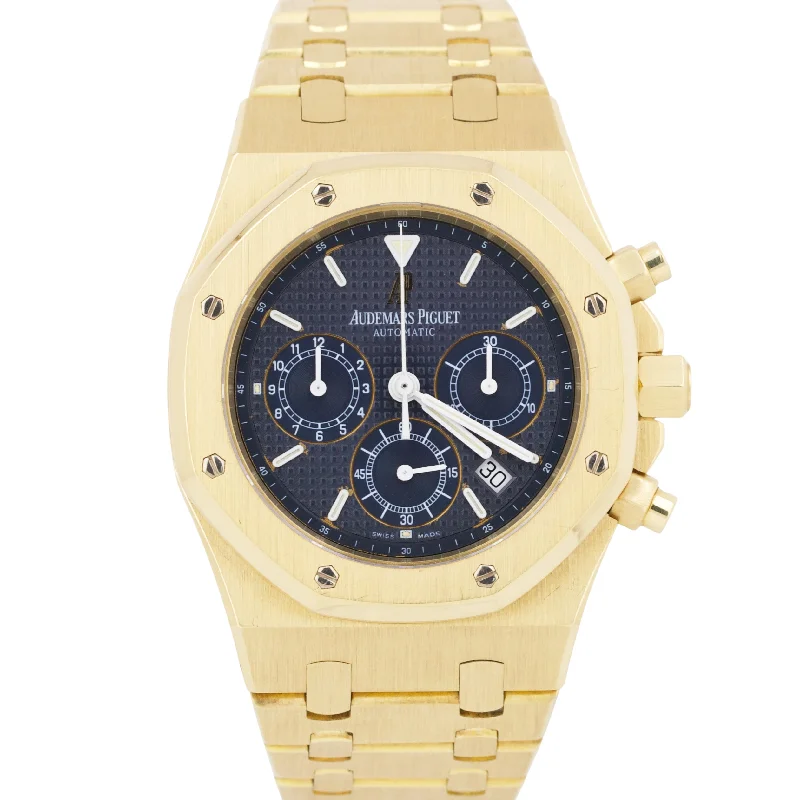 Unisex sapphire crystal watches-2024 ARCHIVES Audemars Piguet Royal Oak Chronograph 18k Gold BLUE 39mm 25860BA