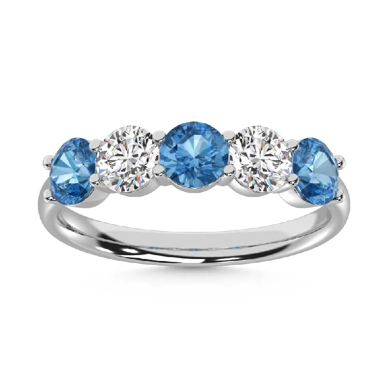 Women’s custom-made engagement rings-14K White Gold  2 Ct.Tw. 5 Stone Alternate White and Blue Lab Grown Diamond Band