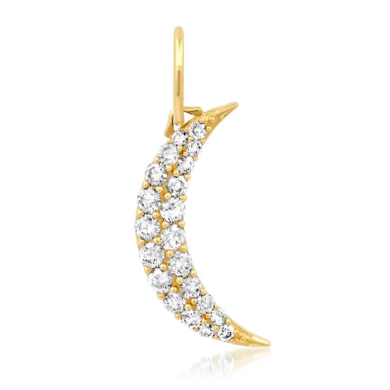 Women’s white gold engagement rings-DIAMOND CRESCENT MOON CHARM, 14kt GOLD