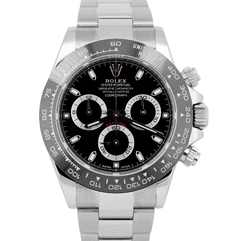 Unisex all-black watches-MINT PAPERS Rolex Daytona Cosmograph Steel Black Ceramic 40mm Watch 116500LN BOX