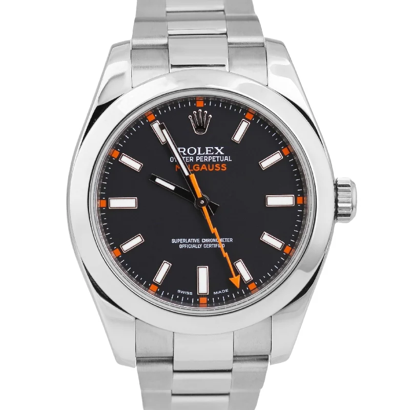 Unisex activity tracking watches-MINT Rolex Milgauss BLACK Orange Stainless Steel 40mm 116400 Oyster Watch