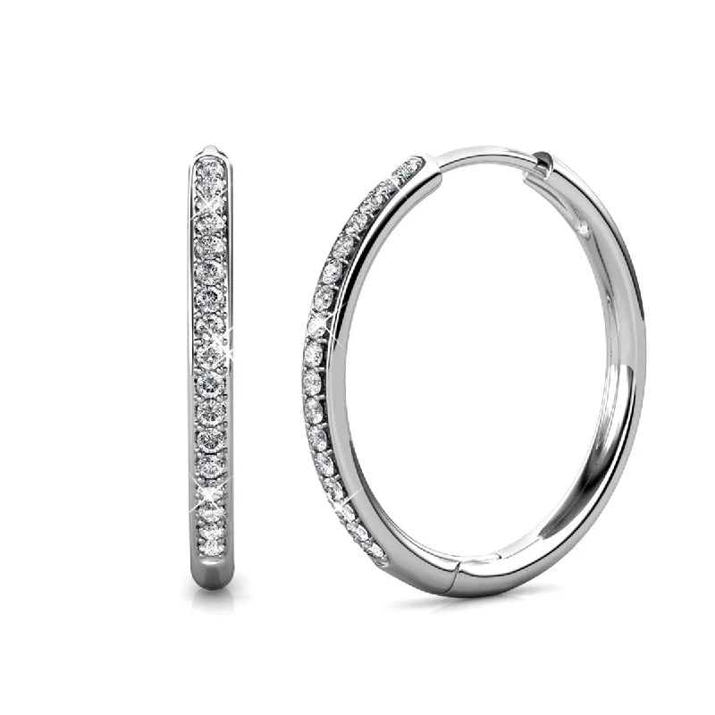 Women’s large earrings-Leslie 18k White Gold Plated Hoop Earrings for Women with Swarovski Crystals