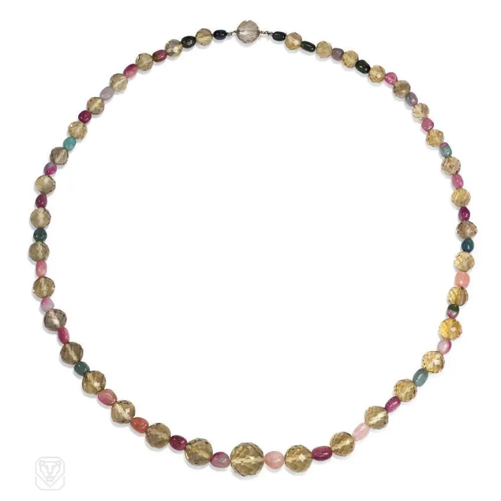 Women’s classic necklaces-Smoky quartz and tourmaline bead necklace