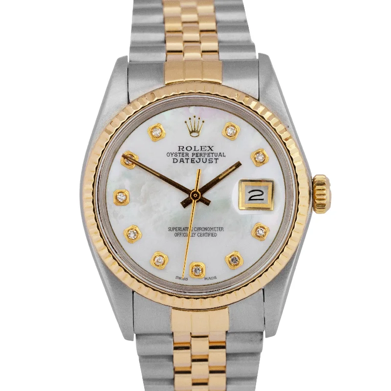 Unisex luxury leather watches-Rolex DateJust 36mm MOP DIAMOND 18K Gold Two-Tone Stainless Steel Watch 16013