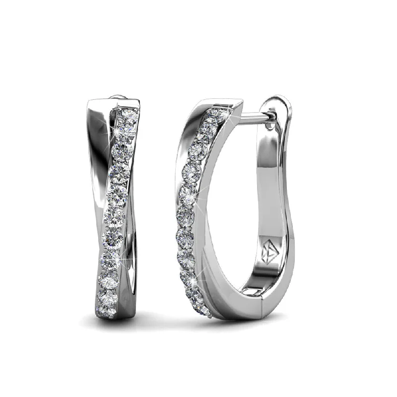 Women’s diamond drop earrings-Amaya 18k White Gold Plated Twisted Hoop Earrings with Swarovski Crystals