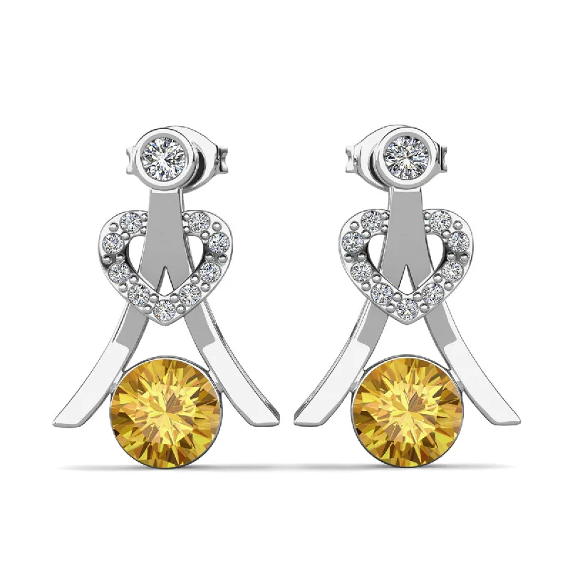 Women’s retro hoop earrings-Serenity November Birthstone Citrine Earrings 18k White Gold Plated Silver Earrings with Round Cut Swarovski Crystals