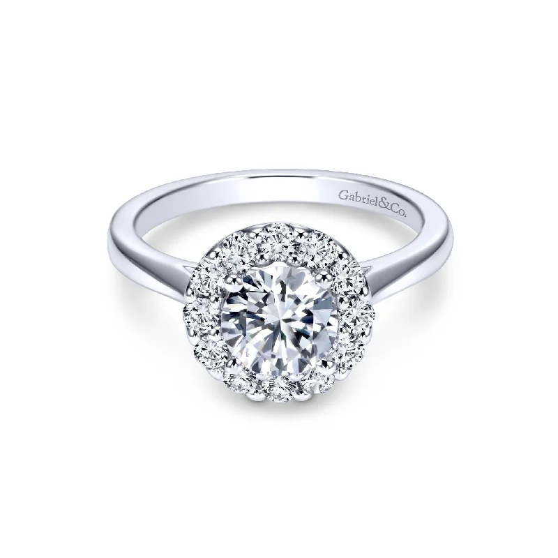 Women’s cushion-shaped engagement rings-14K White Gold Diamond Round Halo Mounting