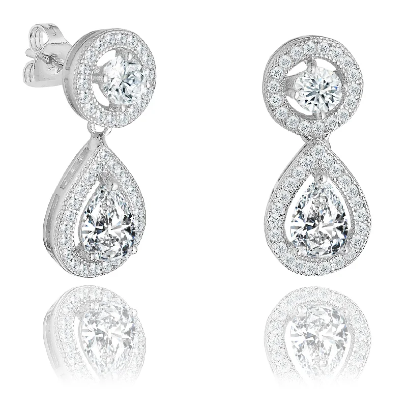 Women’s butterfly diamond earrings-Elora 18k White Gold Plated Silver Tear Drop Stud Earrings with Simulated Diamond Crystals