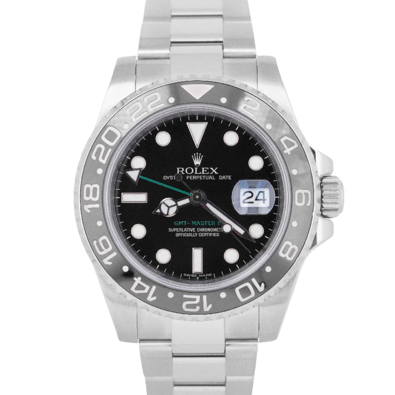 Unisex solar-powered watches-MINT PAPERS Rolex GMT-Master II Black Green Stainless Steel 40mm 116710 LN BOX