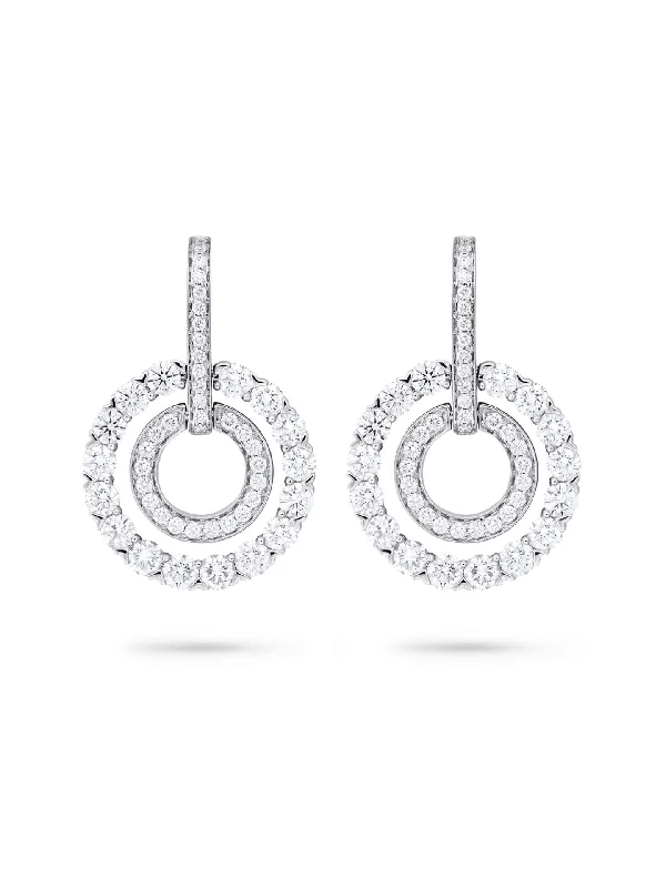 Women’s gold hoop earrings-Roulette Double Hoop White Gold Diamond Earrings