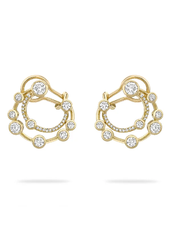 Women’s thick hoop earrings-Waterfall Double Hoop Yellow Gold Earrings