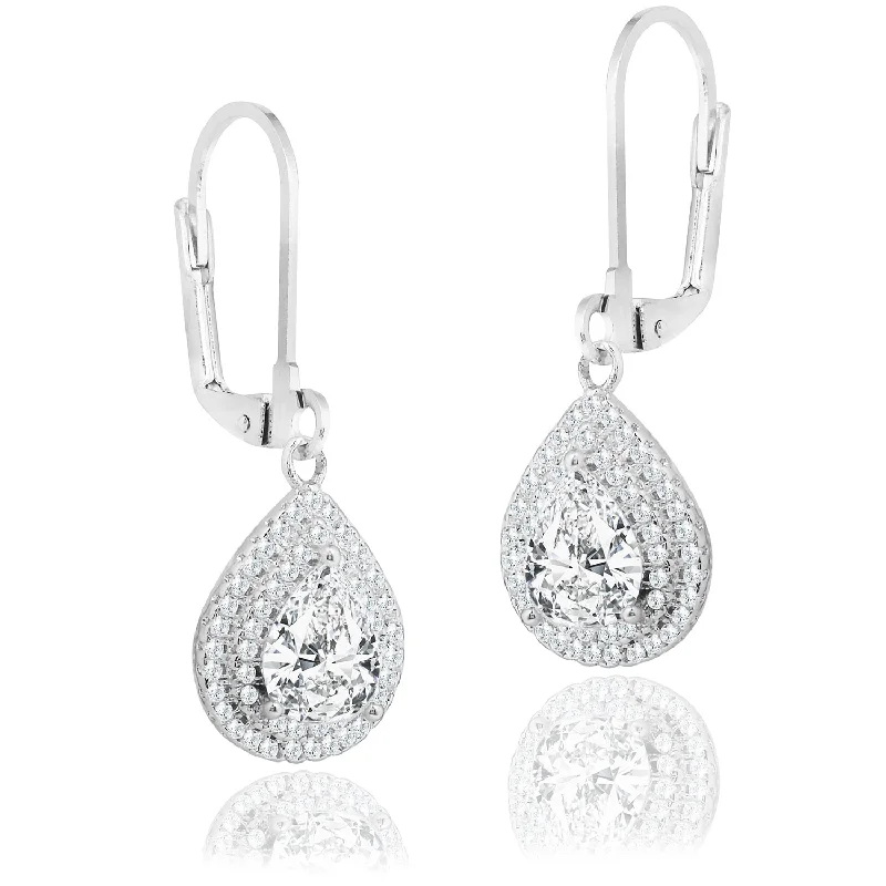 Women’s floral earrings-Aurelia 18k White Gold Plated Tear Drop Earrings with Simulated Diamond Crystals