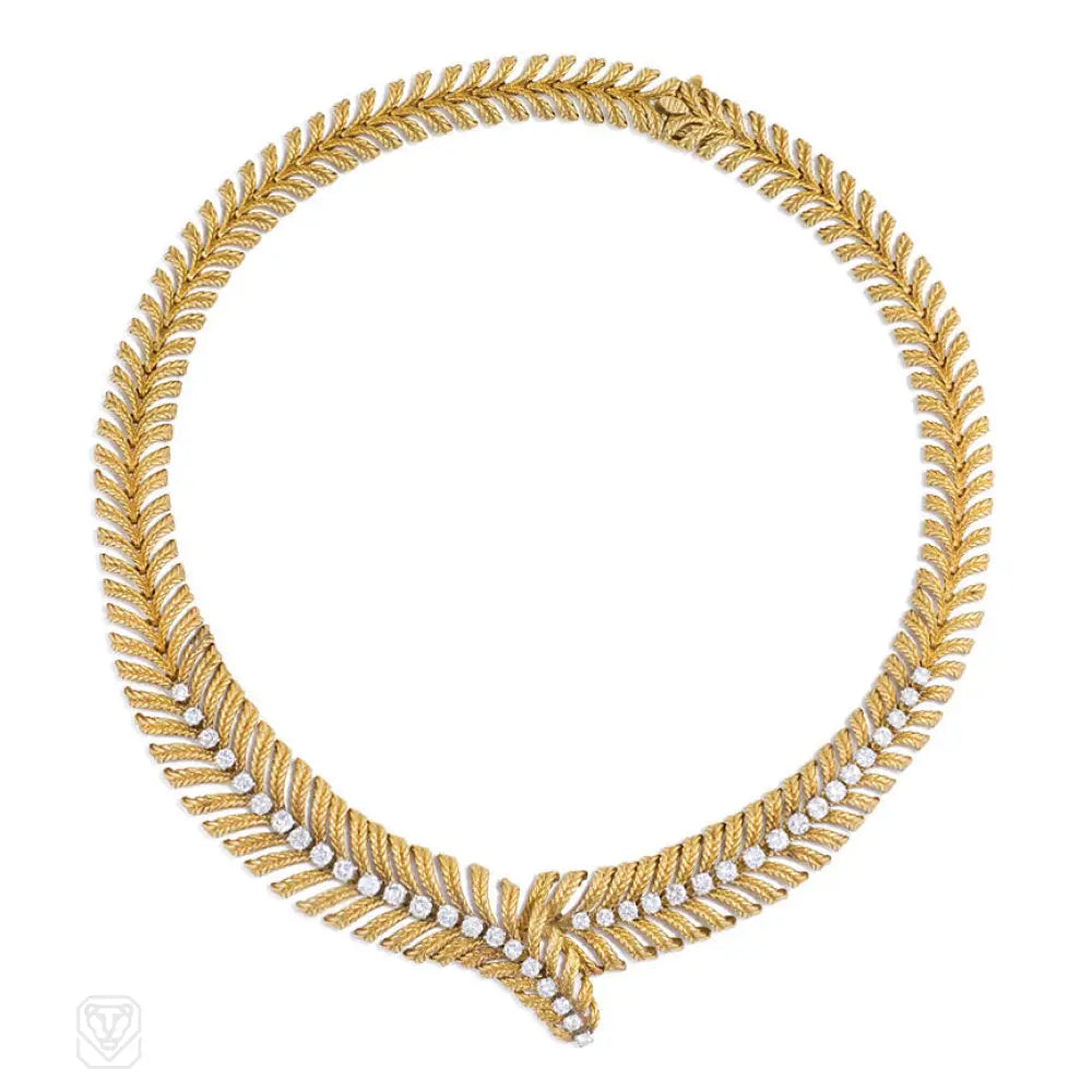 Women’s dazzling crystal necklaces-Textured gold and diamond necklace, Boucheron