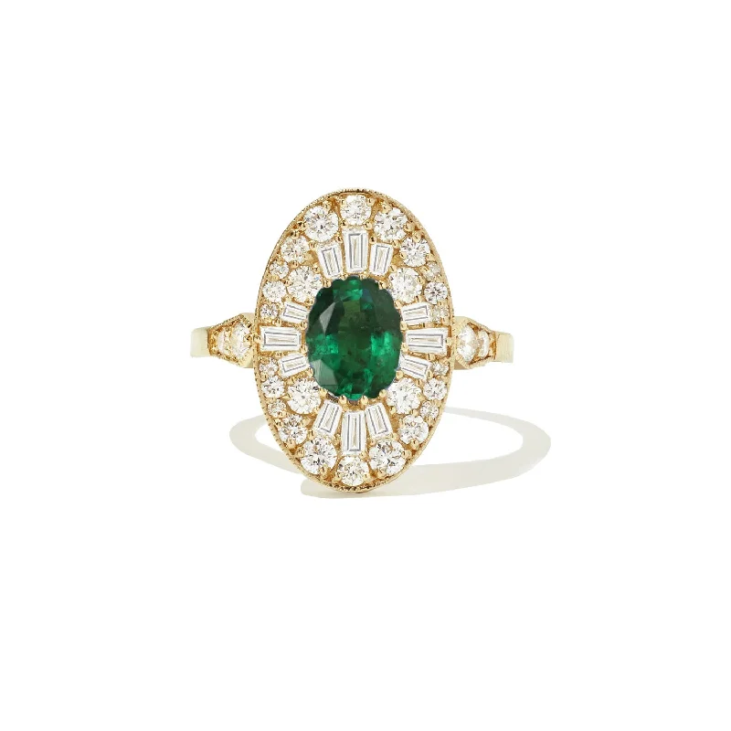 Women’s vintage diamond engagement rings-Emerald Oval Ballerina Diamond Mosaic Ring