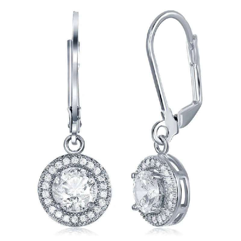 Women’s silver drop earrings-Juliana 18k White Gold Plated Halo Drop Earrings with Round Cut Simulated Diamond Crystals