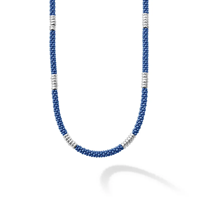 Women’s stackable necklaces-Blue Caviar Silver Station Ceramic Beaded Necklace | 3mm