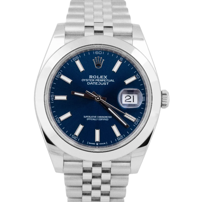 Unisex retro style watches-2024 NEW PAPERS Rolex DateJust 41 Blue Stainless Steel 41mm JUBILEE 126300 BOX