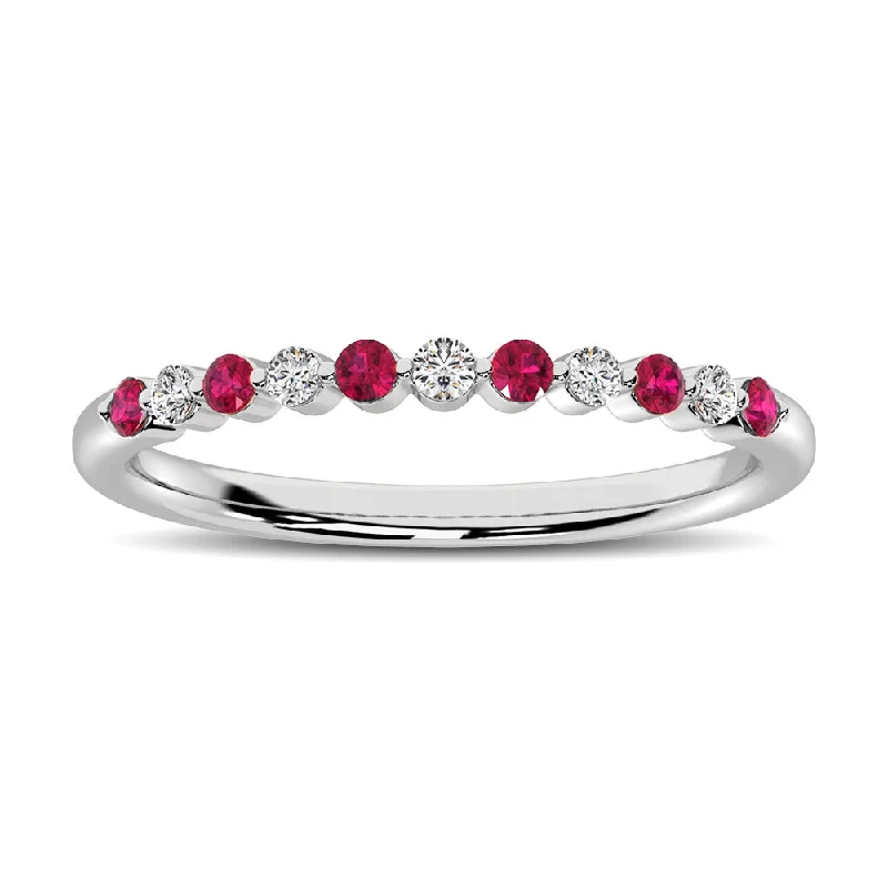 Women’s platinum band engagement rings-14K White Gold Alternate Diamond 1/4 Ctw and Ruby Ring