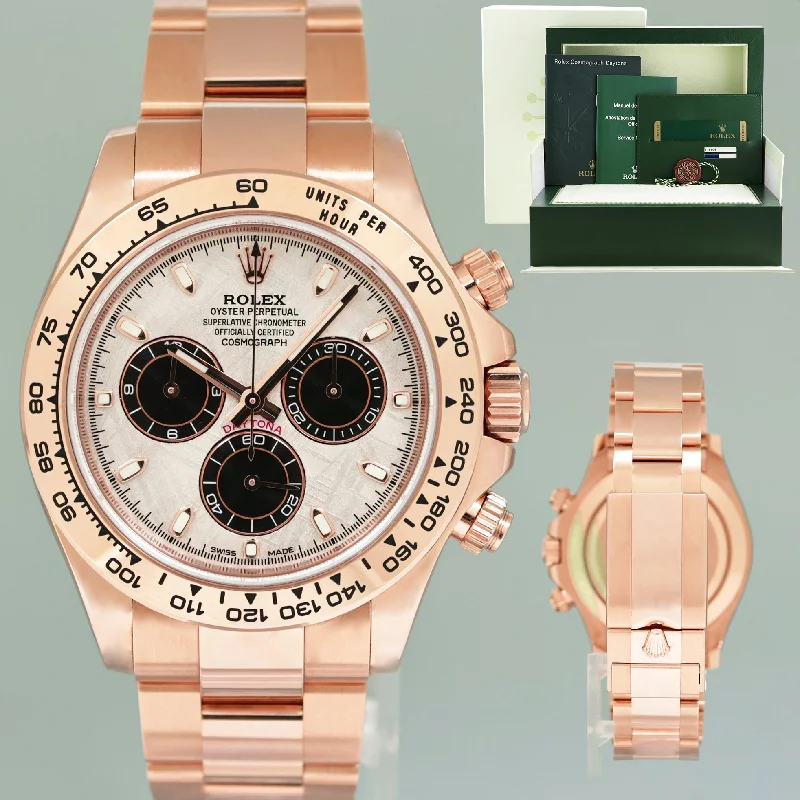 Unisex elegant chronograph watches-PAPERS MINT Rolex Daytona Cosmograph 18k Rose Gold Meteorite 116505 Watch