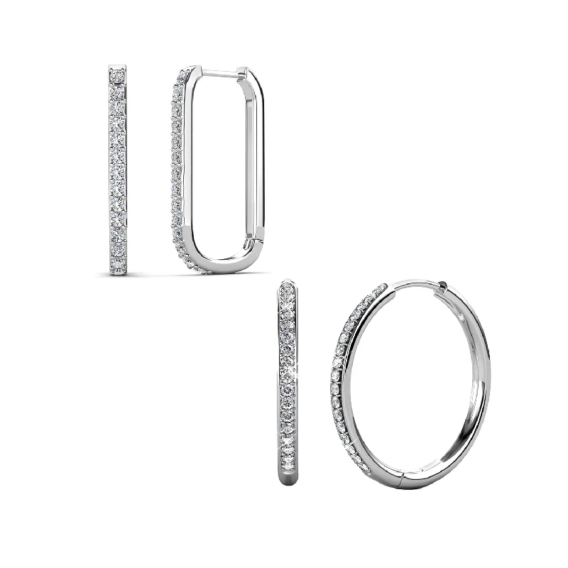 Women’s vintage drop earrings-Cate & Chloe Earrings Pack of 2 - Bianca /  Nadia White Gold Plated Hoop Earrings for Women