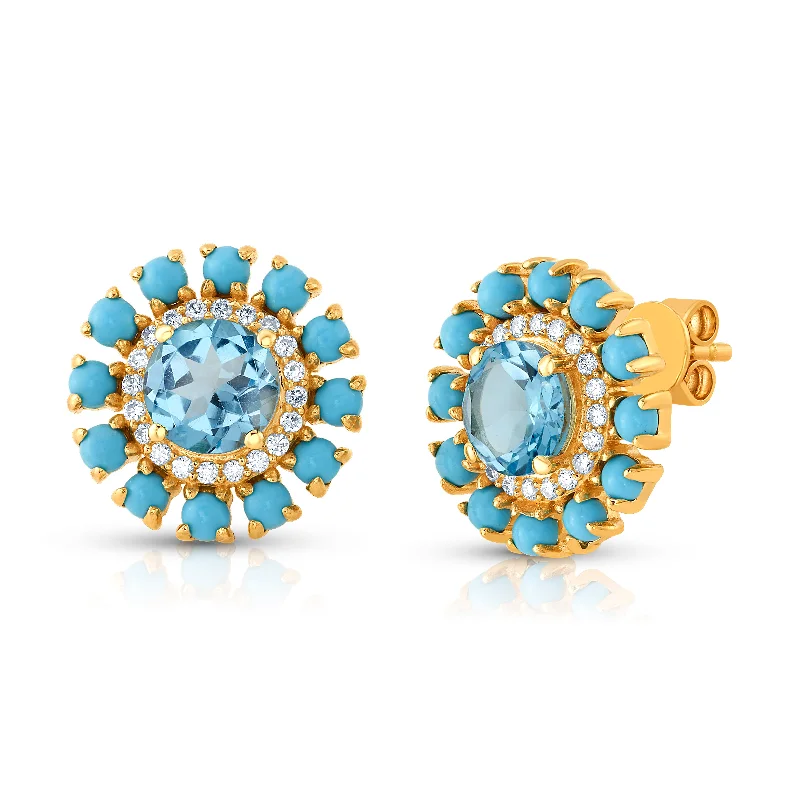 Women’s ruby engagement rings-TURQUOISE & DIAMOND BLOSSOM STUDS, 14kt Gold