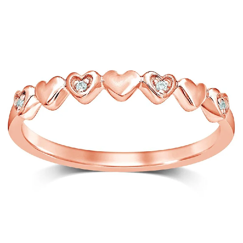 Women’s bold diamond engagement rings-10K Rose Gold Diamond Accent Little Heart Stackable Band