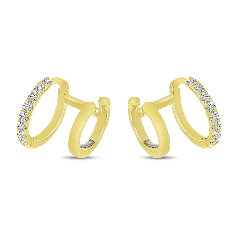 Women’s thick hoop earrings-14K Yellow Gold 0.24ct. Diamond Double Hoop Huggie Earrings