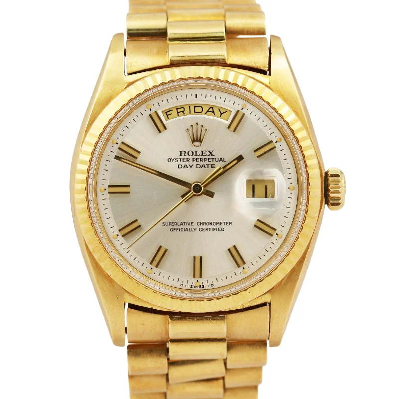 Unisex multi-function watches-VINTAGE 1969 Rolex Day-Date WIDE BOY DIAL 18K Yellow Gold SILVER 36mm 1803 Watch