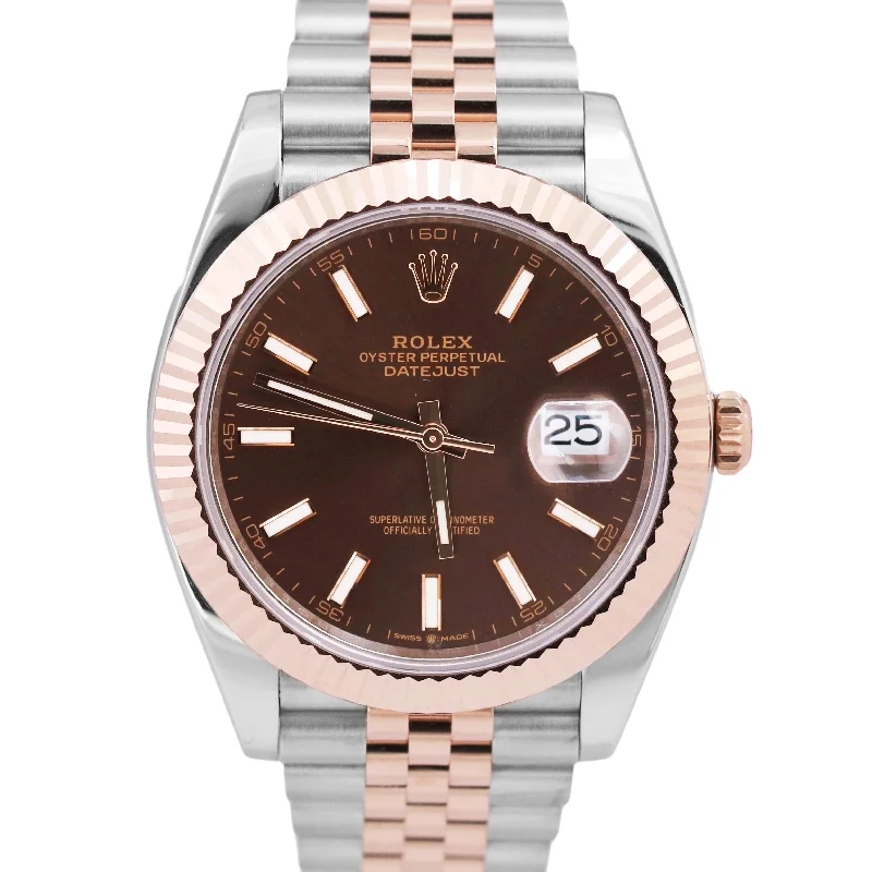 Unisex waterproof smartwatches-MINT Rolex DateJust 41 CHOCOLATE 18K Rose Gold Steel Brown JUBILEE 41mm 126331