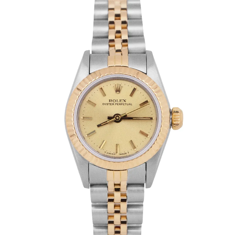 Unisex multi-function watches-Rolex Oyster Perpetual 24mm Champagne Two-Tone 18K Gold Steel Jubilee 67193