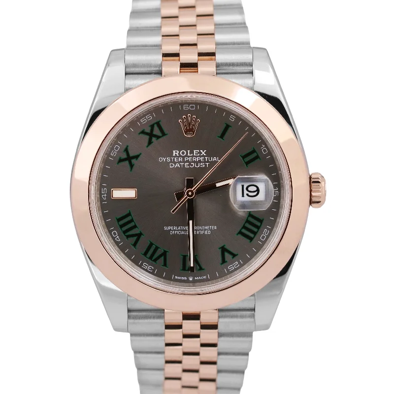 Unisex eco-friendly watches-MINT 2024 PAPERS Rolex DateJust 41mm WIMBLEDON 18K Rose Steel JUBILEE 126301 BOX