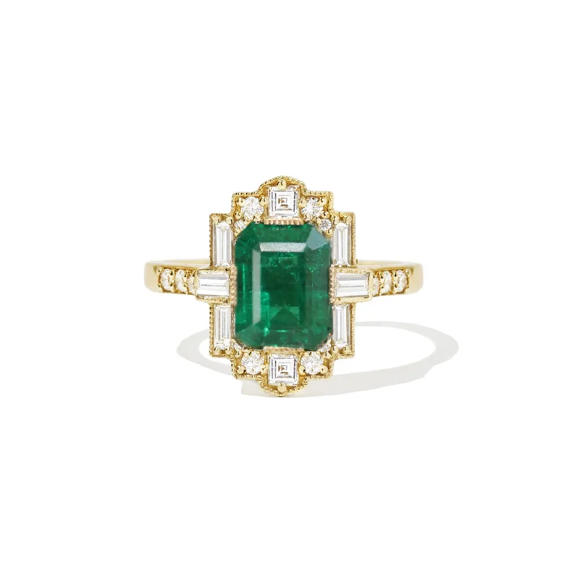 Women’s rose gold engagement rings-Emerald Deco Emerald Cut Diamond Mosaic Ring