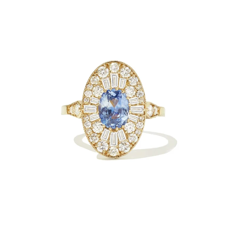 Women’s antique engagement rings-Cornflower Blue Sapphire Oval Ballerina Diamond Mosaic Ring