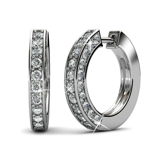 Women’s silver earrings-Viviana 18k White Gold Plated Hoop Earrings with Swarovski Crystals